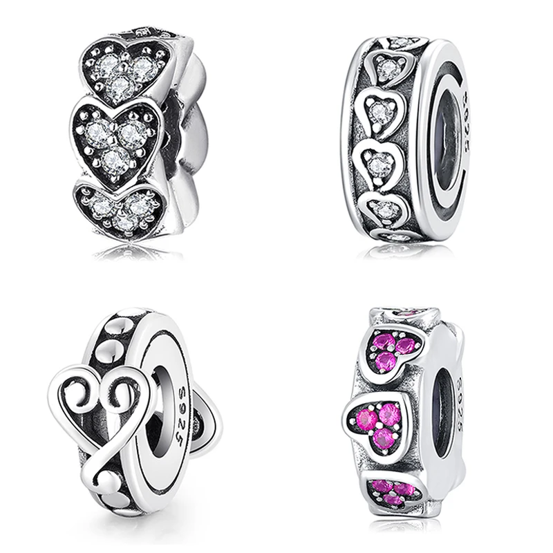 Женские бусины-разделители из серебра 925 пробы с розовым сердцем | Украшения и
