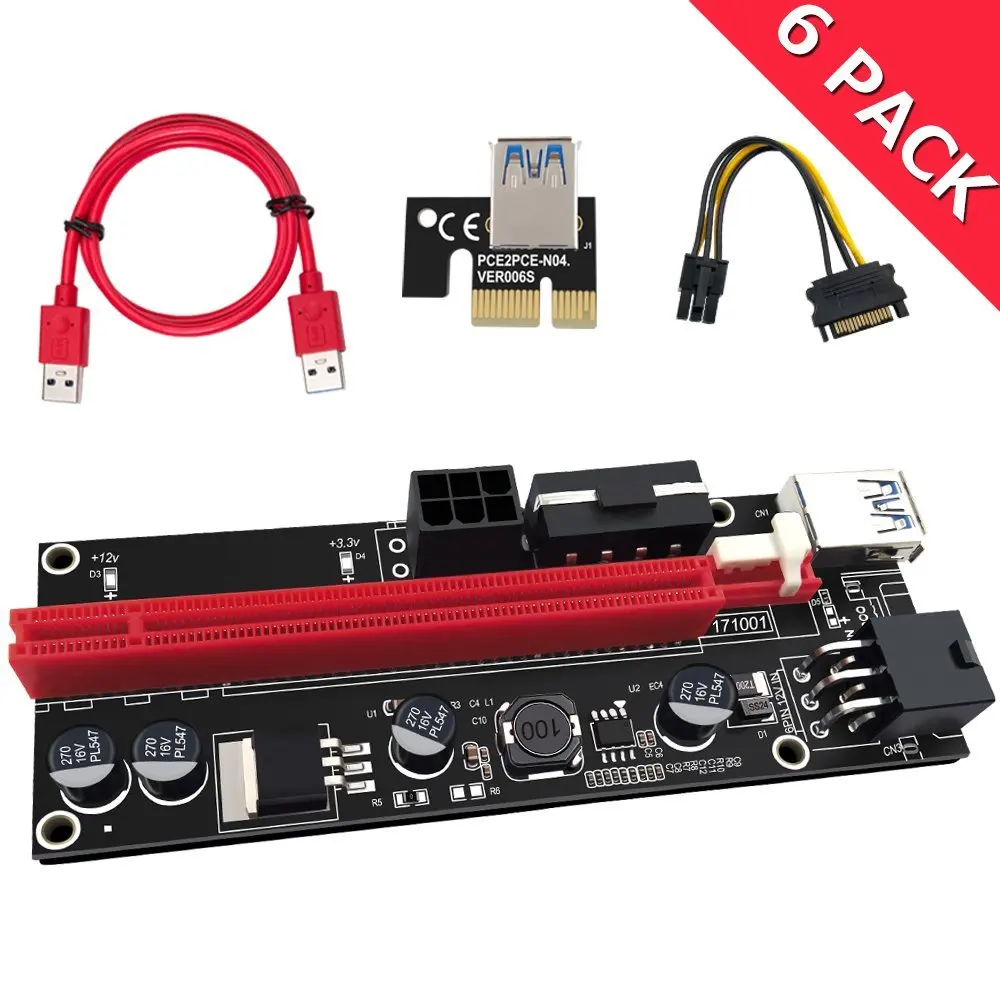 

6PCS High Quality VER 009S PCI-E 1X to 16X LER Riser Card Extender PCI Express Adapter USB 3.0 Cable Power Supply for BTC