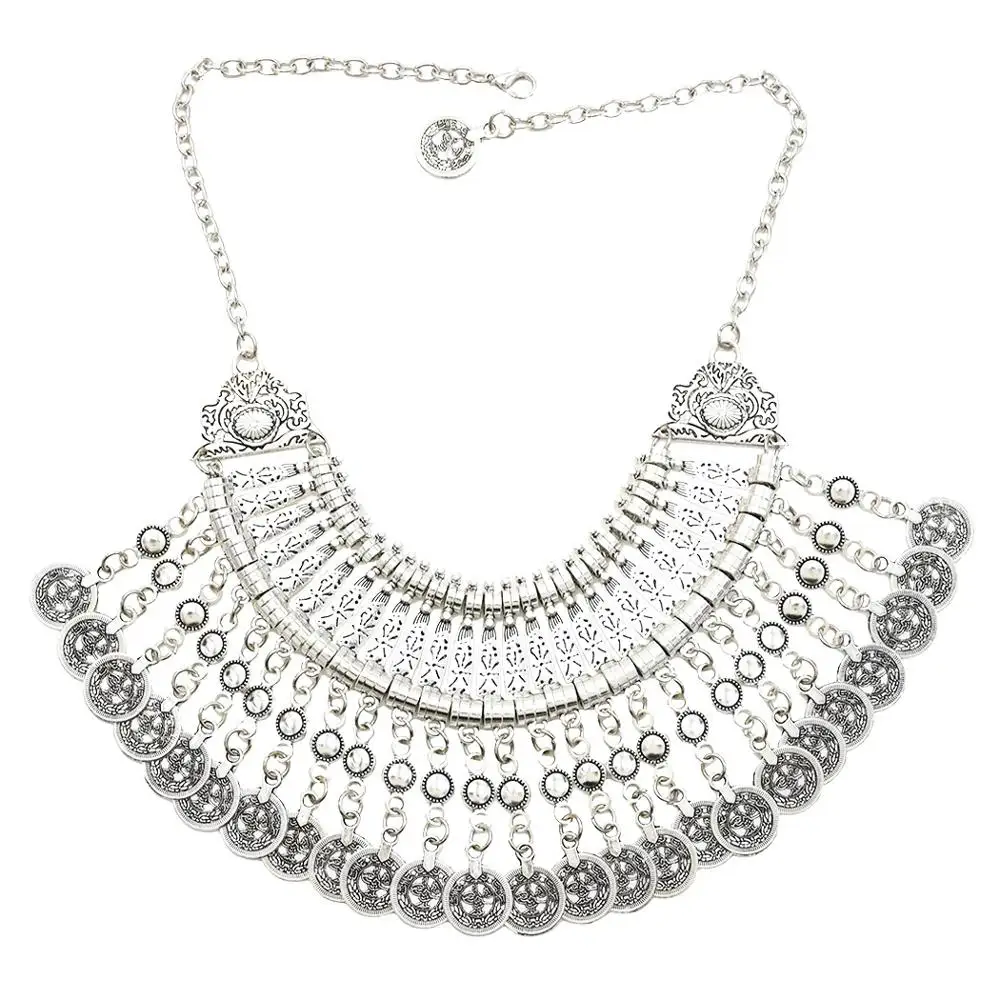 Necklace 5163 Винтажное женское ожерелье в богемном стиле, серебряные монеты, этнический воротник, цепочка, Pnedant ожерелье для женщин, Свадебные вечерние ювелирные изделия - Окраска металла: Necklace 5163