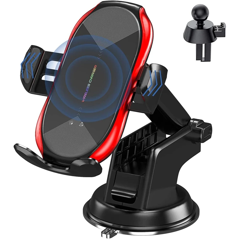

Wireless Car Charger,10W Qi Fast Charging Auto-Clamping Car Phone Holder, Long Arm Suction Cup Holder for iPhone