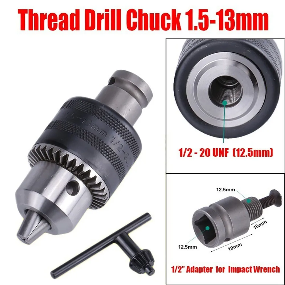 

1.5-13mm&2-13mm 1/2-20UNF Drill Chuck Adapter Impact Wrench Conversion Tools With Reverse Tooth Adapter + Self-locking Drill Bit