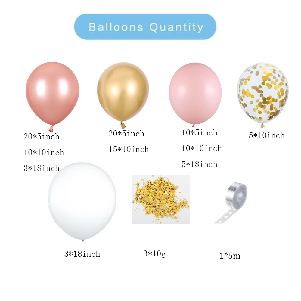 

101pcs Rose Gold Balloon Garland Arch Kit Rose Gold Pink White Gold Chorme Latex Balloons for Baby Shower Wedding Birthday Party