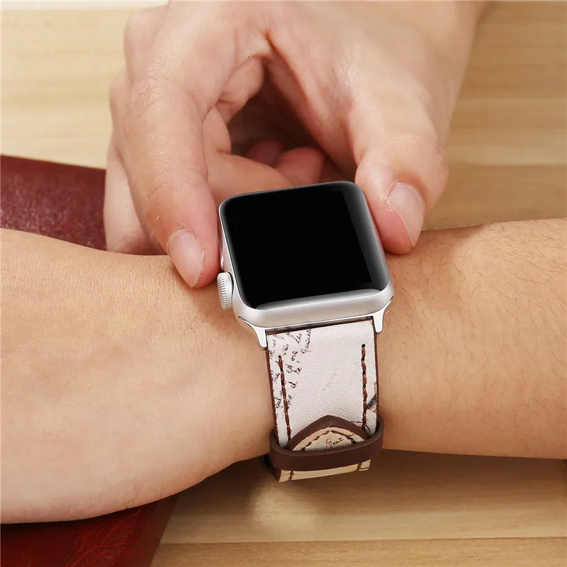 Винтажный кожаный ремешок для часов Apple Watch 38 мм 42 мм красный цветочный принт для женщин и мужчин сменный мужской т-браслет ремешок для iwatch 1 2 3