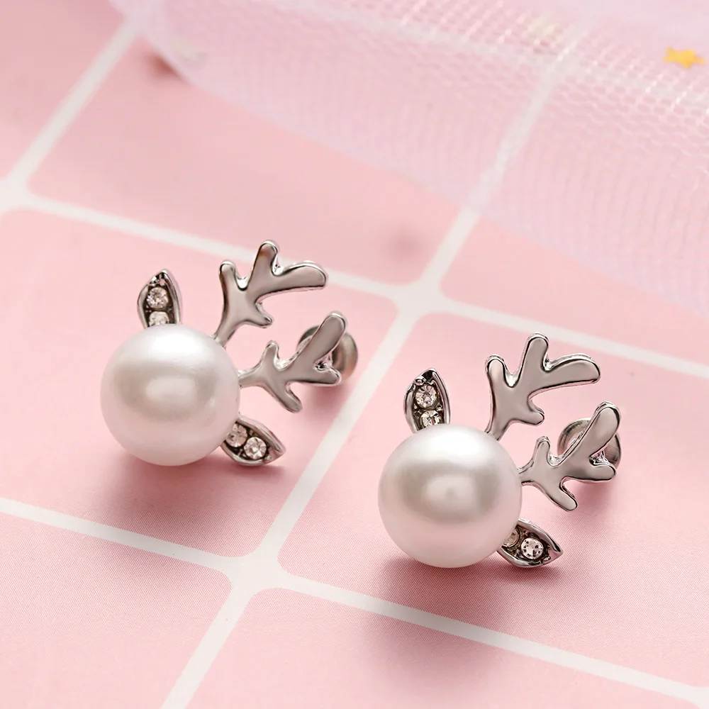 1 Pairs Hot Sale New Fashion Elegant Stud Earrings Christmas Pearl Deer Ear Rings Women Girls Charming Jewelry Accessories Gift | Украшения