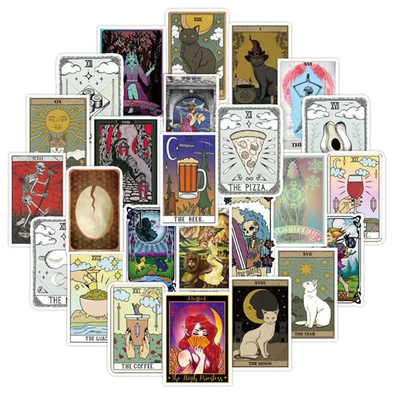 

50Pcs Tarot Card Graffiti Stickers Divination Stickers For Luggage Laptop Refrigerator Motorcycle Skateboard DIY Waterproof Gift