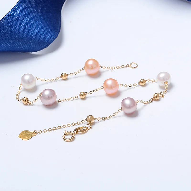 YS 5-6 мм натуральный пресноводный жемчужный браслет Настоящее 18 К желтое золото