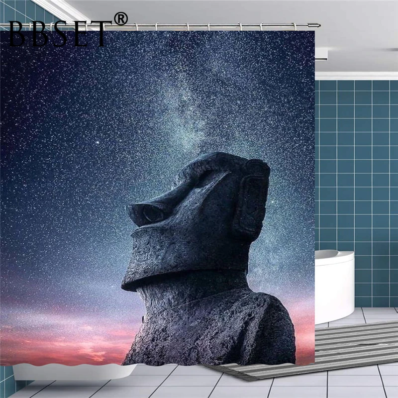 

Subterranean Shower Curtain Stone Statue Looking Up At The Starry Sky Pattern Waterproof Multi-size Douchegordijn Bathroom Decor