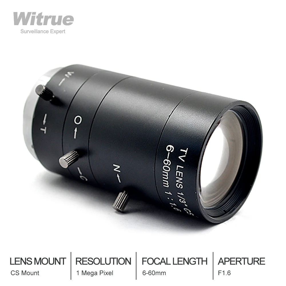 Witrue CCTV объектив 6-60 мм варифокальный CS крепление Lensse руководство IRIS ZOOM F1.6 для
