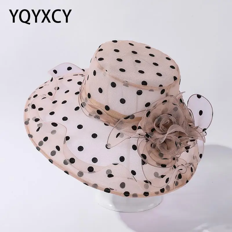 

YQYXCY Summer Hats For Women Fashion Dot Pattern Big Large Lace Yarn Brim Sunshade Sun Hat Breathable Foldable Gorro 2021 New