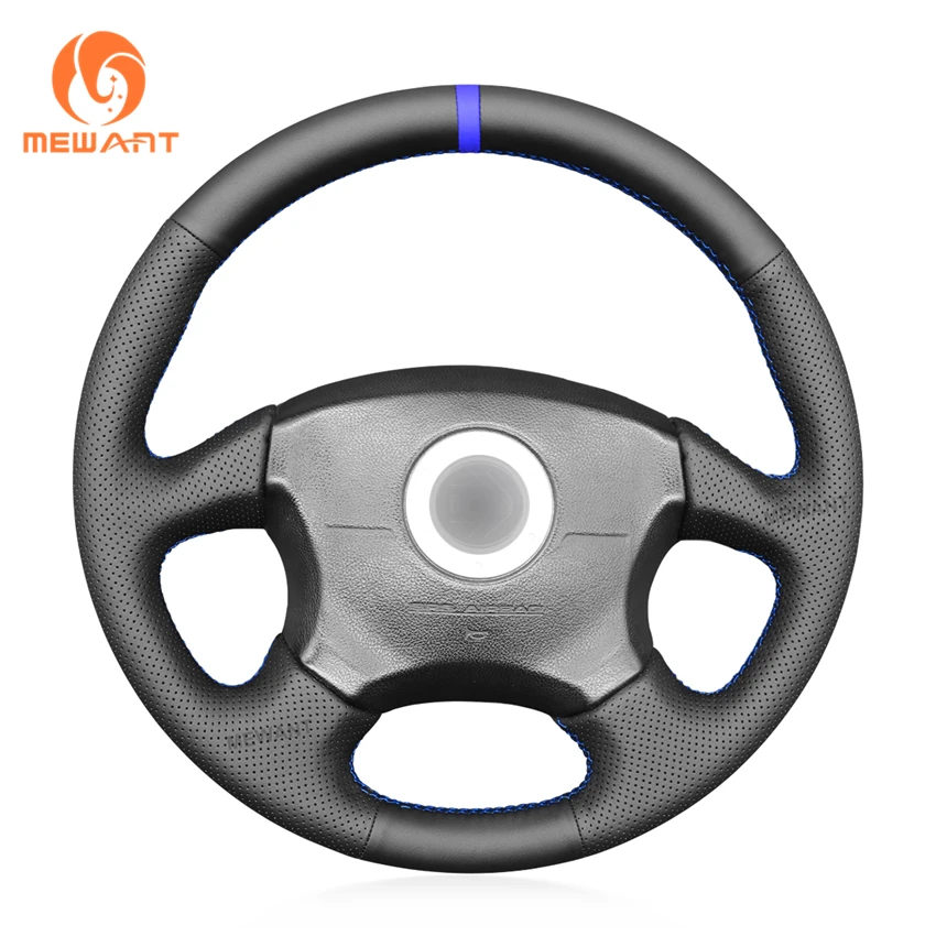 MEWANT Black Genuine Leather Suede Car Steering Wheel Cover for Subaru Impreza WRX STI 1999 2000 2001 2002 2003 2004