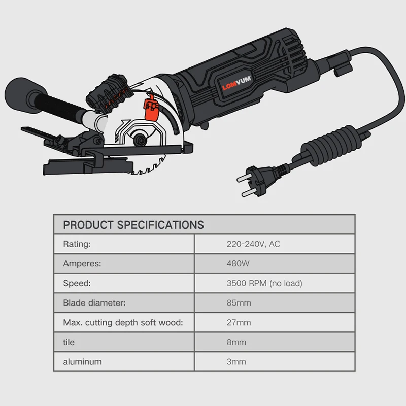 LOMVUM мини циркулярная пила с лазерными лезвиями электроинструменты