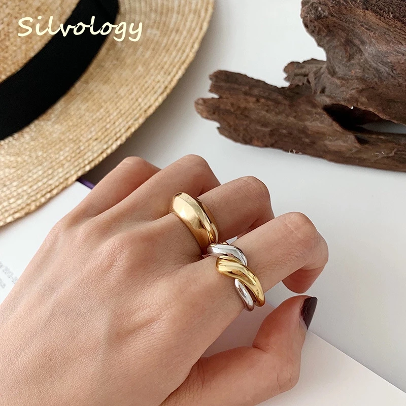 

Silvology 925 Sterling Silver Double Loop Rings Glossy Multi-wear Minimalist Elegant Korea Rings for Women Fashionable Jewelry