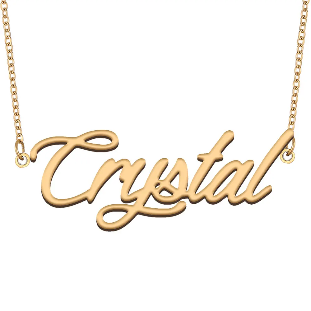 

Crystal Nameplate Necklace for Women Stainless Steel Jewelry Gold Plated Name Chain Pendant Femme Mothers Girlfriend Gift
