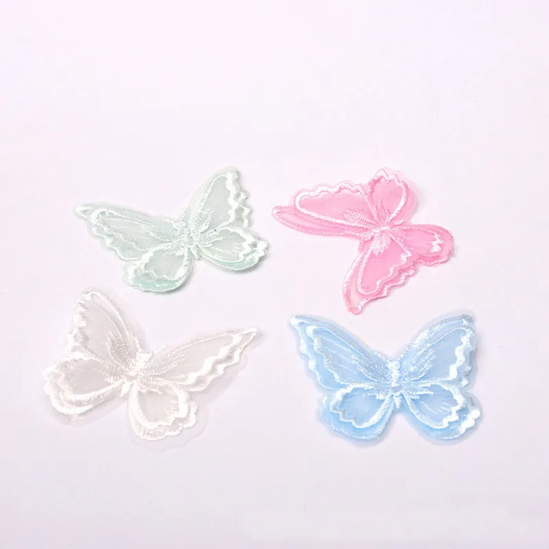 20 шт./лот 3D двухслойная ткань из органзы с вышивкой большая бабочка аппликация