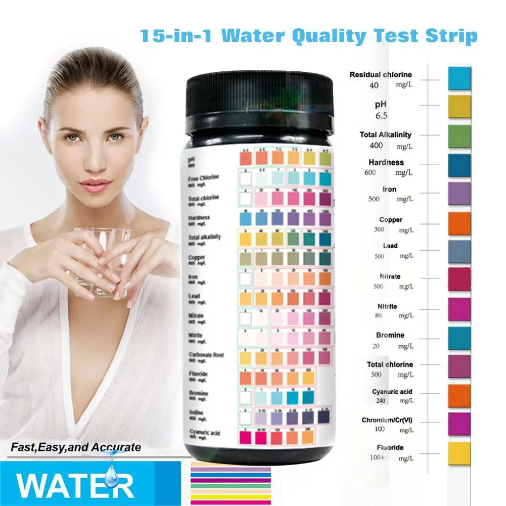 

15-in-1 Water Test Strip For Checking Water Quality Test PH Value Aquarium Fish Tank Pool Water Drinking Water Test Strip