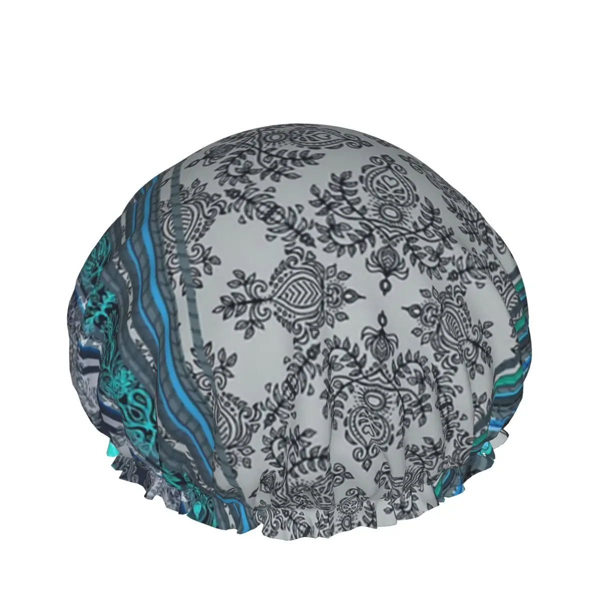 

Teal, Aqua & Grey Vintage Bohemian Wallpaper Double waterproof shower caps Customized shower cap hair care drying accessories