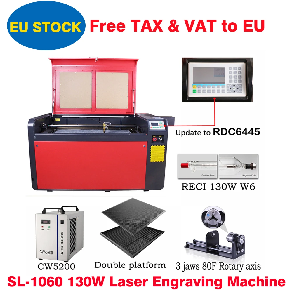Отправка из ЕС CNC лазерная гравировка резка SL1060 130W W6 машина CW5200 водяной