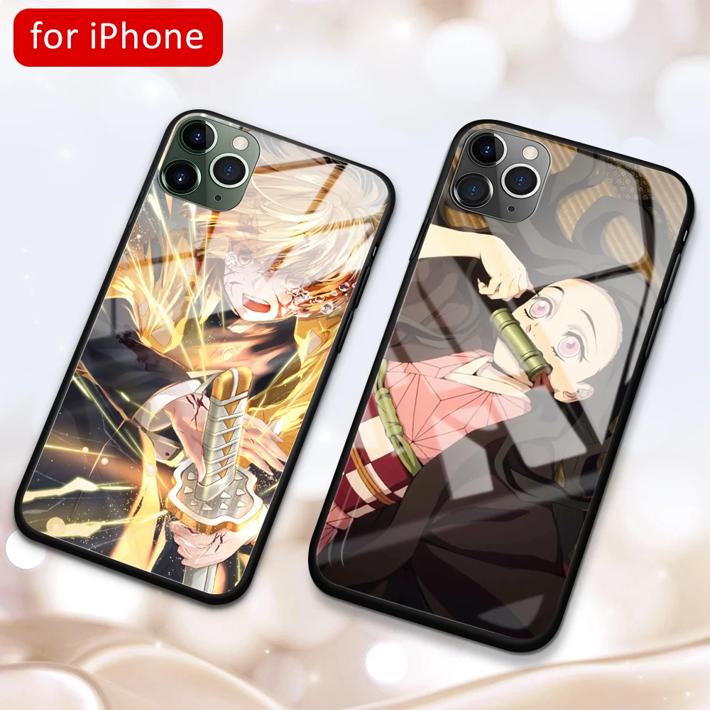 Для iphone 7 8 стеклянная задняя крышка Demon Slayer Kimetsu no Yaiba для iPhone 6 6S plus X XR XS MAX DIY