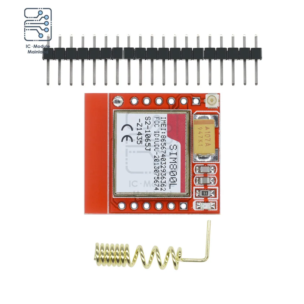 3.7V-4.2V Mini SIM800L GPRS GSM Module MicroSIM Card Core Board Quad-band TTL Serial Port C52 SIM800 + Spring Antenna Pin Header |