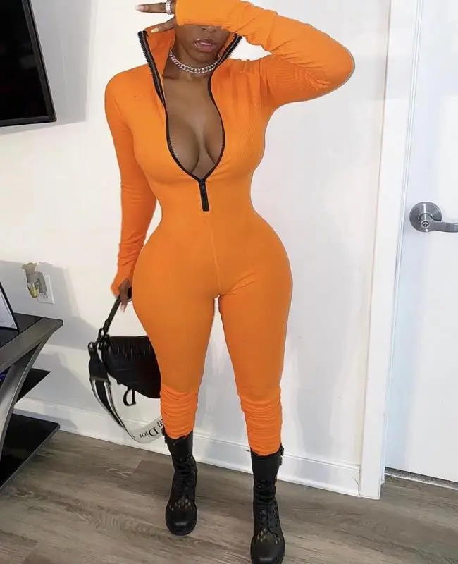 

Jumpsuit Women Autumn 2020 Casual Sexy Solid Knit High Elasticity Slim Jumpsuit Rompers Combinaison Femme Macacao Feminino Monos