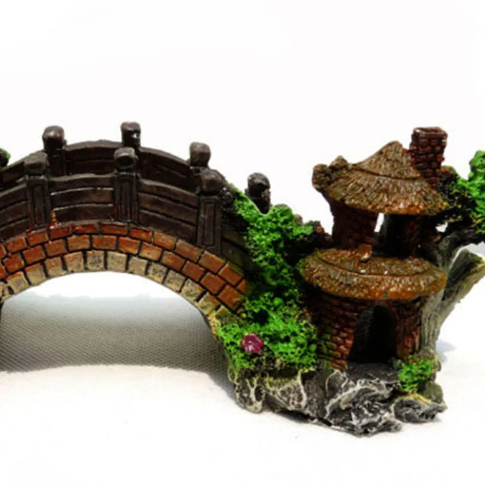 

Fish Tank Bridge Decor Resin Craft Landscape Pavilion Adornment Aquarium Bridge Ornament (Small Size)