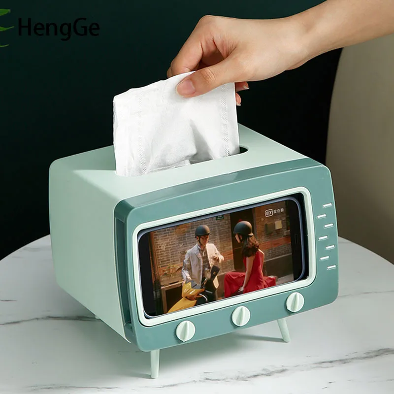 

Creativity Television Modeling Tissue Box Multifunction Cell Phone Bracket Office Desktop Napkin Holder Living Room Ornaments