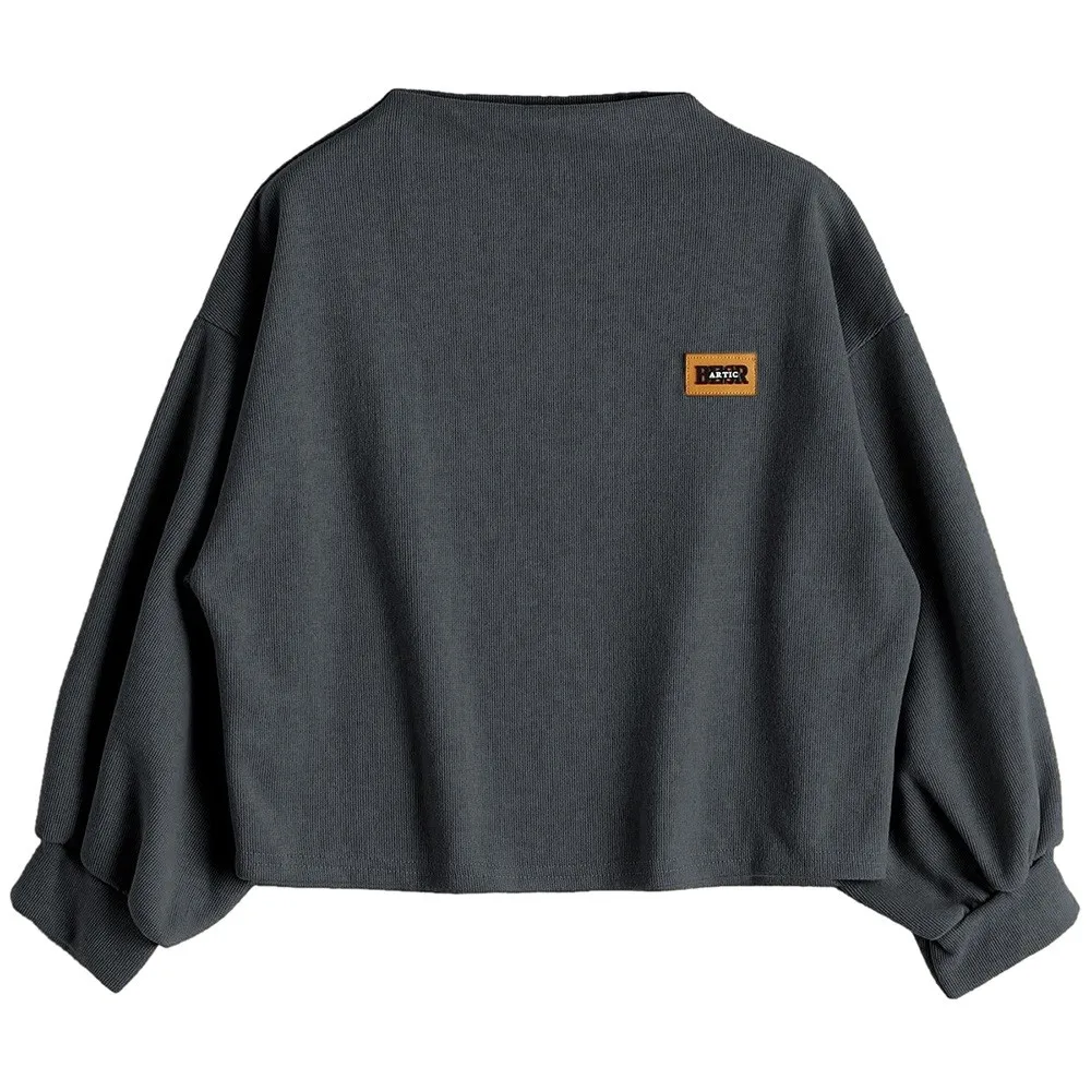 Женская толстовка с длинным рукавом одноцветная пышными рукавами буквенным