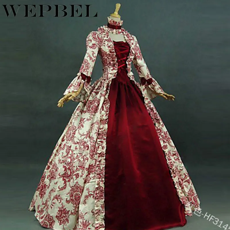 

WEPBEL Gothic Cotton Dress Trumpet Sleeves Victorian Period Masquerade Ball Themed Dress