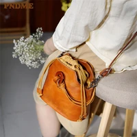 pndme fashion genuine leather ladies tassel bucket bag handbag designer luxury natural cowhide womens shoulder messenger bag