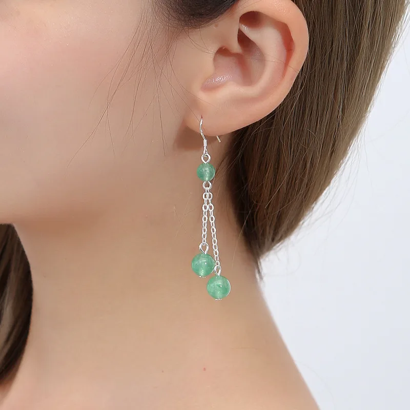Женские Висячие серьги из натурального нефрита S925 серебряного цвета с зелеными