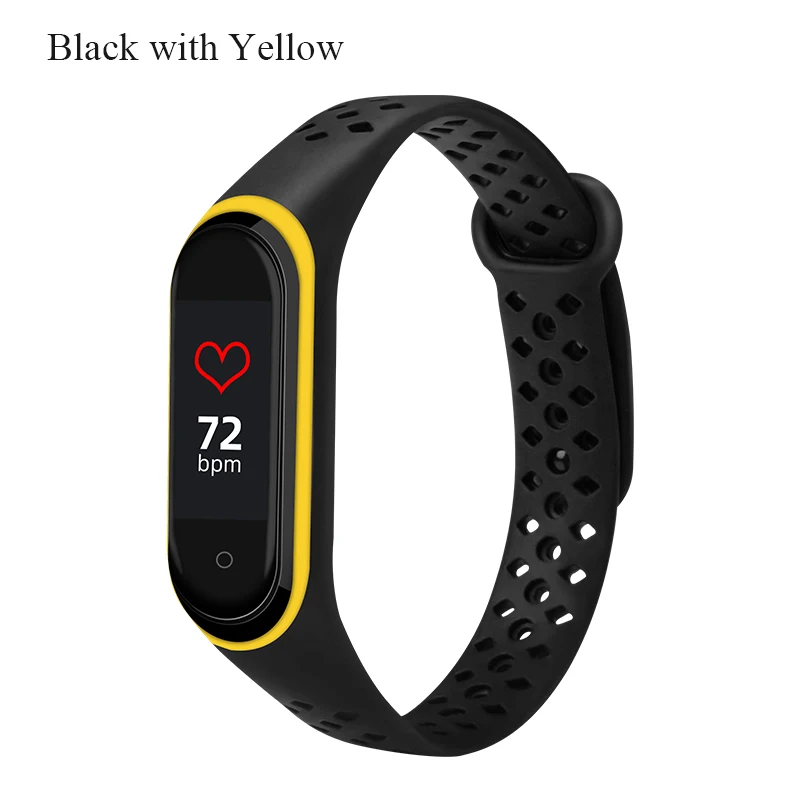 Black with yellow BOORUI mi band 4 ремешок силиконовый сменный для Xiaomi mi band 4 3 ремешок двойной цвет алмазное отверстие mi band 4 ремешок - Цвет: Black with yellow