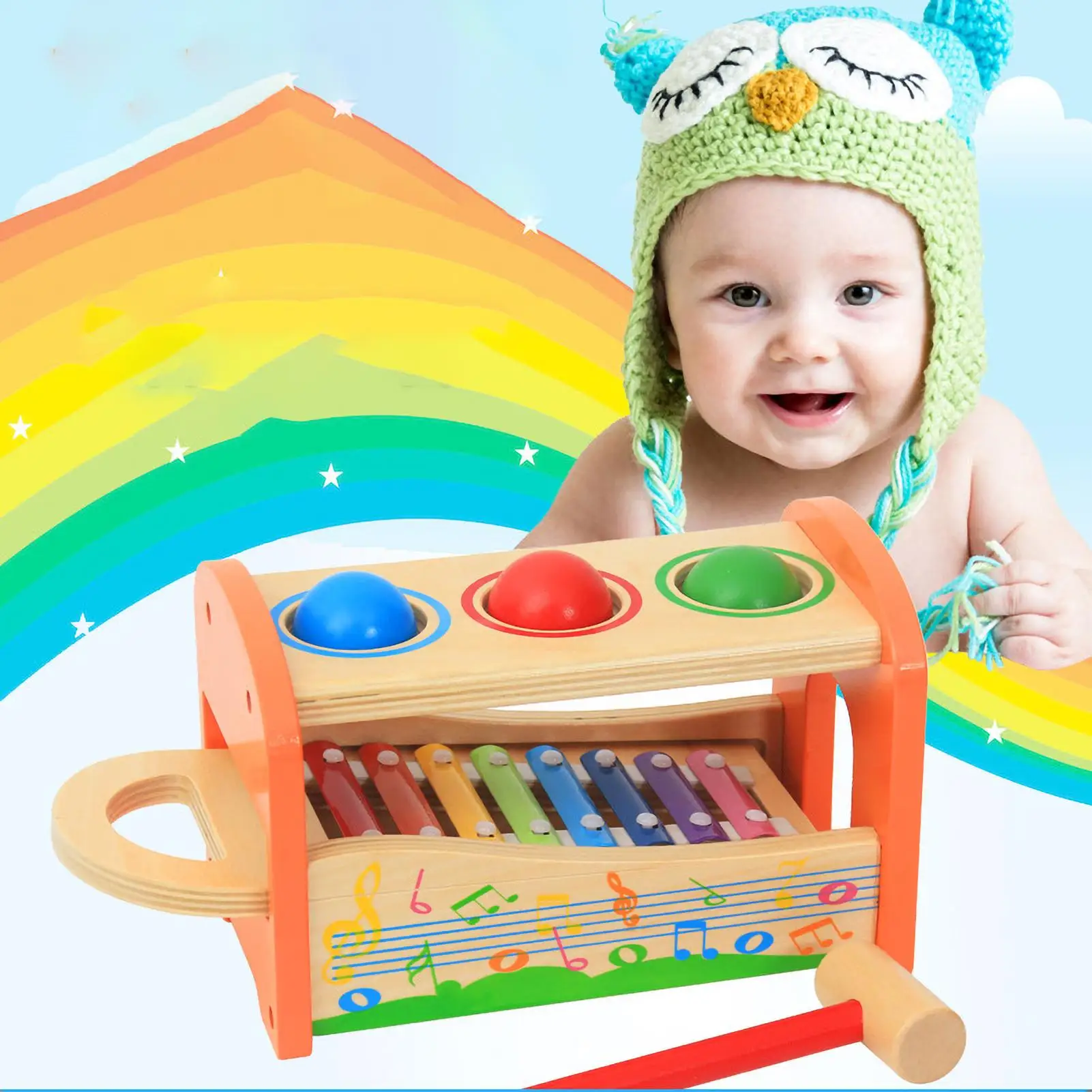 

Wooden Children Kids Colorful 8 Notes Musical Xylophone Piano Instrument Early Educational Interactive Toy