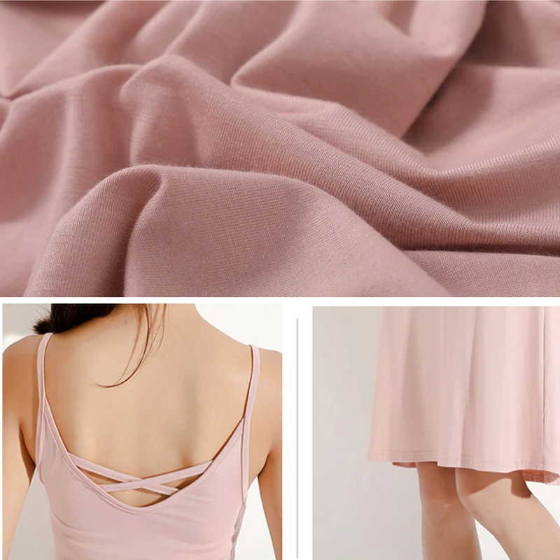 

High Quality Base Spaghetti Strap Dresses Women Modal Cotton Dress Casual Sleeveless Home Service Dresses