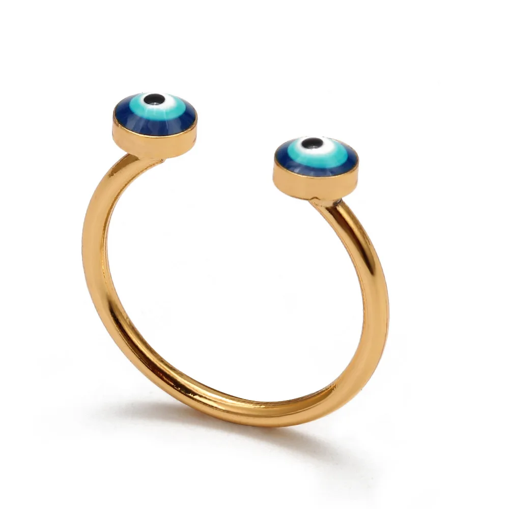 Новинка синяя эмаль простое массивное позолоченное кольцо от сглаза для женщин