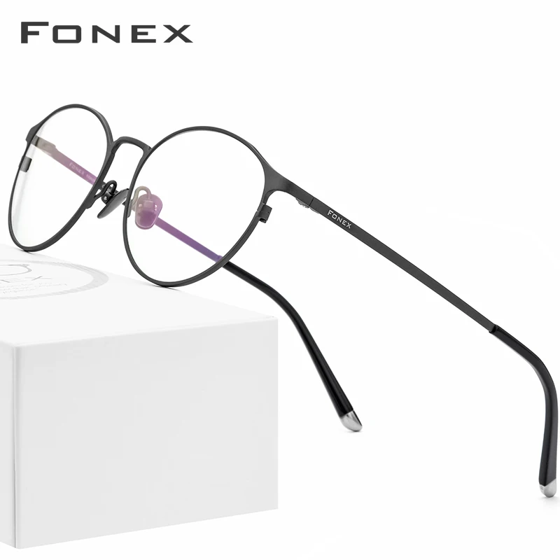 

FONEX Pure Titanium Glasses Frame Women Vintage Round Eyewear Prescription Eyeglasses Retro Myopia Optical Frames Men 8501