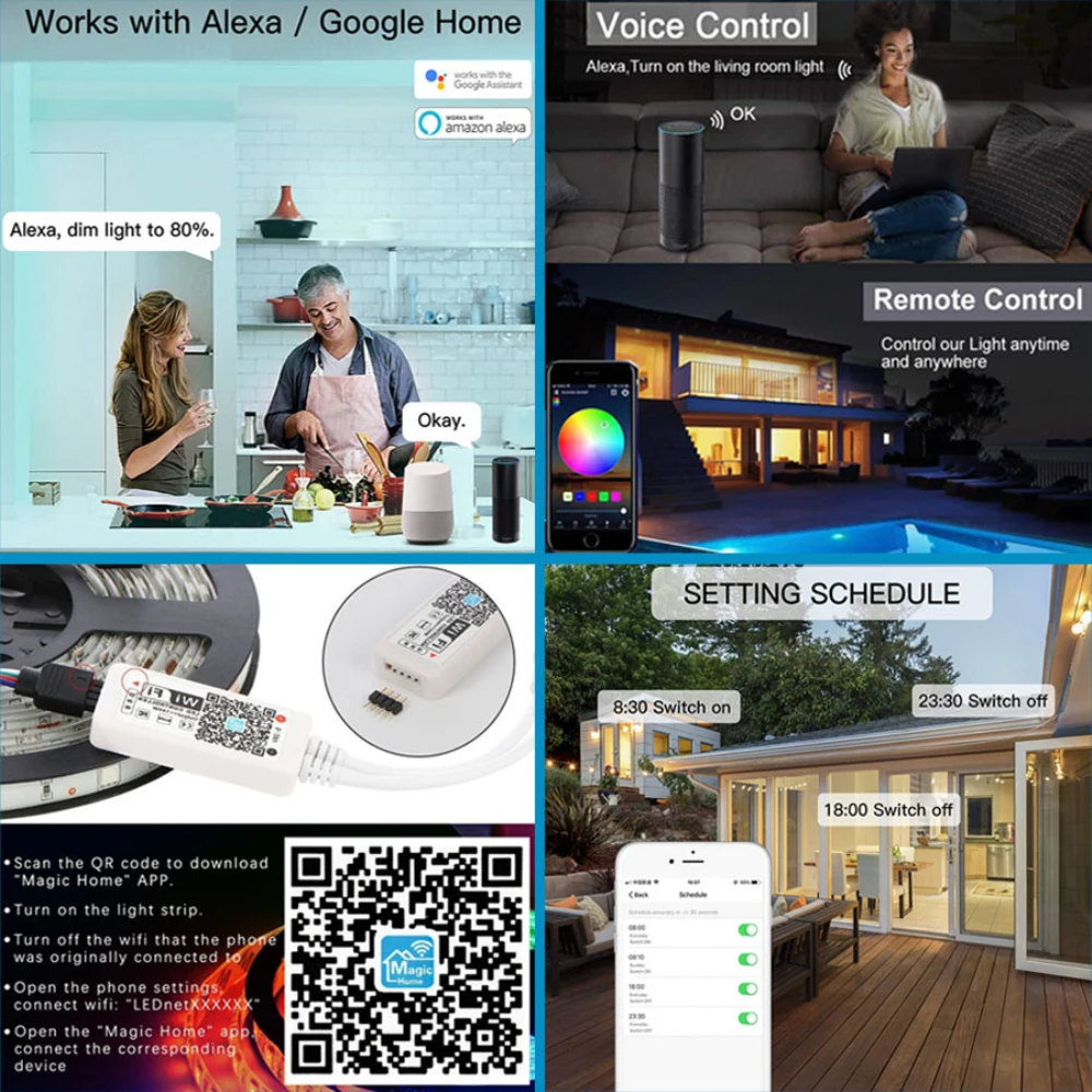 Светодиодная лента водонепроницаемая цветная 12 В пост. тока 5/10/15 м + Wi Fi