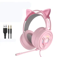 zuoya pink cat ear cute girl gaming headset with mic enc noise reduction hifi wired head mounted game headphone 3 5mm