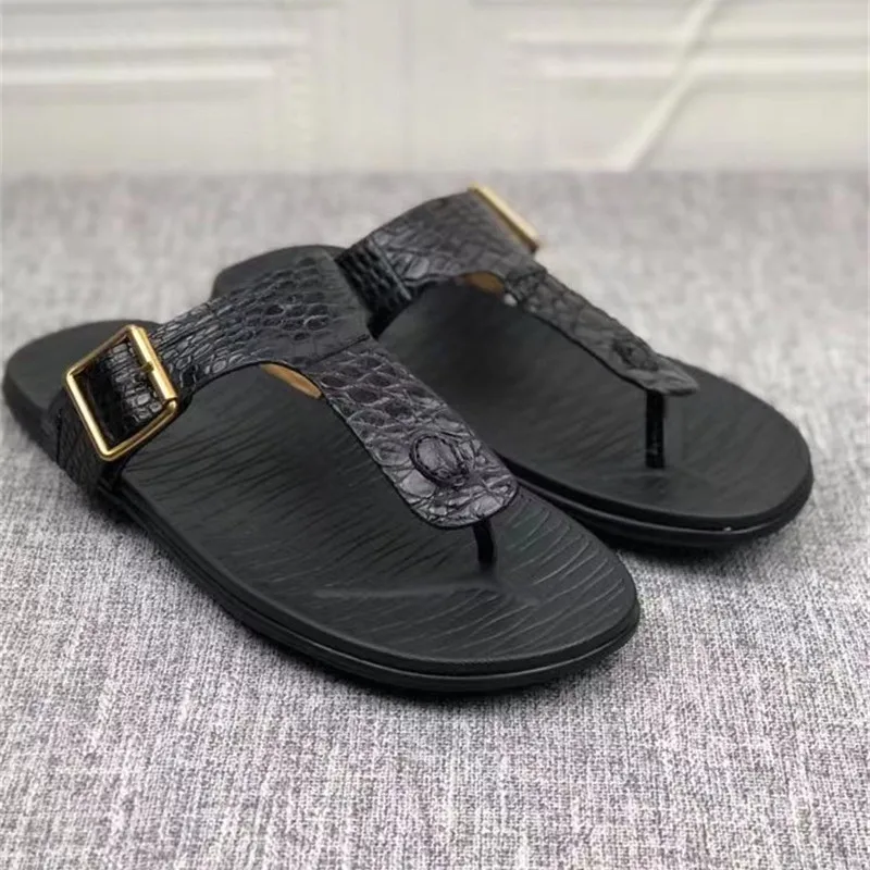 

Authentic Real True Alligator Skin Soft Rubble Sole Men Casual Flip-flops Genuine Exotic Crocodile Leather Male Leisure Slippers