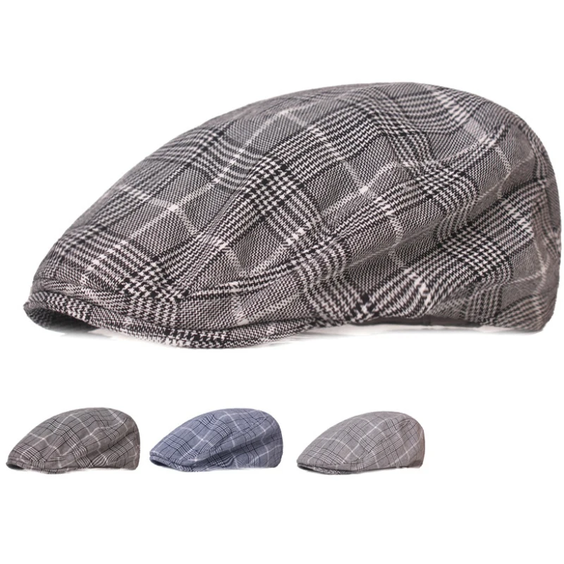 

HT3704 Beret Spring Summer Men Women Cap Vintage Plaid Ivy Newsboy Flat Cap Male Female Retro Artist Painter Beret Hat Beret Cap