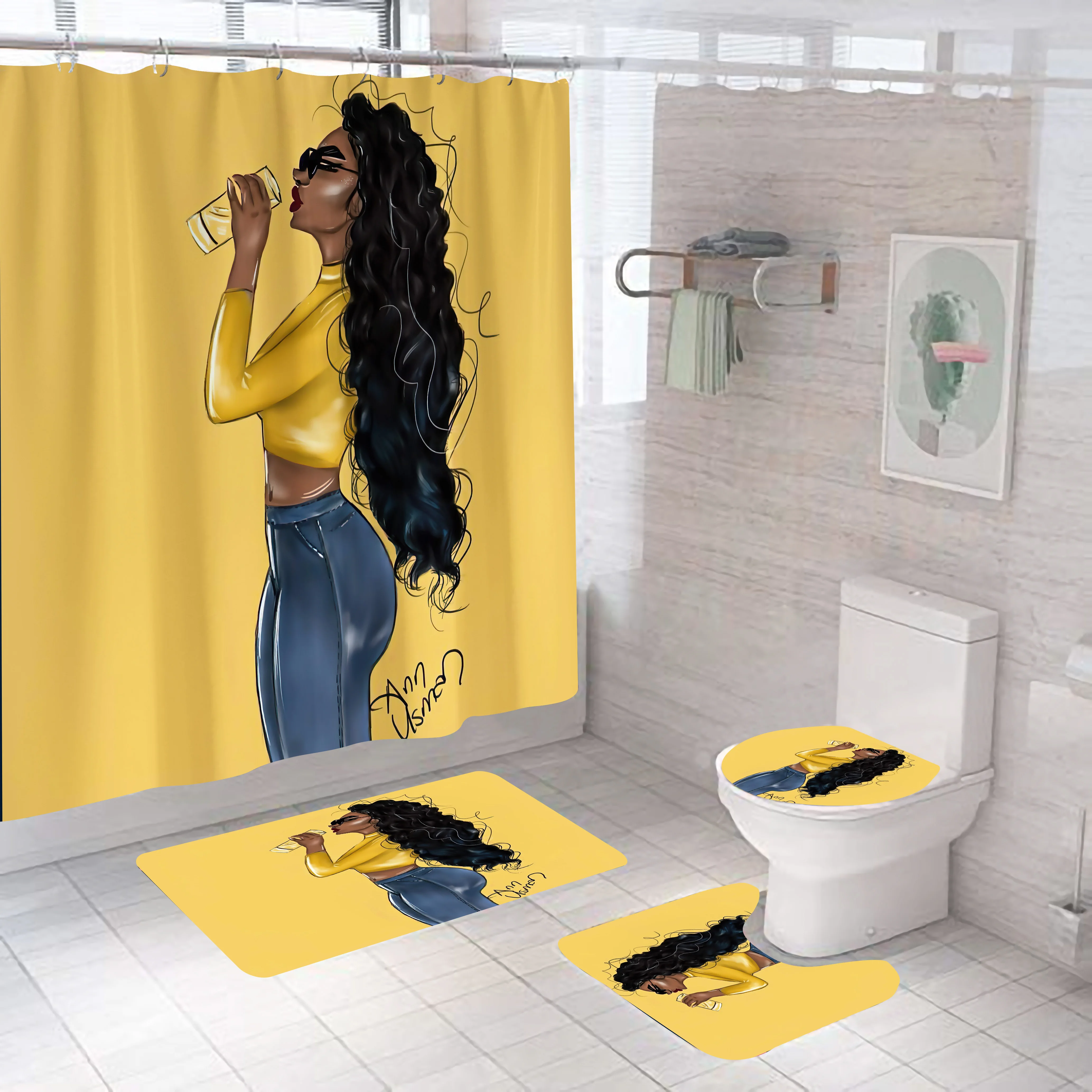 Модная занавеска для душа Африканской женщины и девочки набор домашней ванны