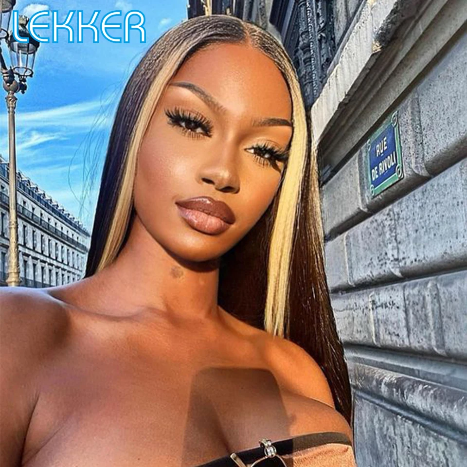 

Lekker Highlight Brown T Part Lace Front Прямой Боб Парик Человеческих Волос для Женщин Предварительно Сорвал Цветные Бразильские Парики Реми Бесклеевые
