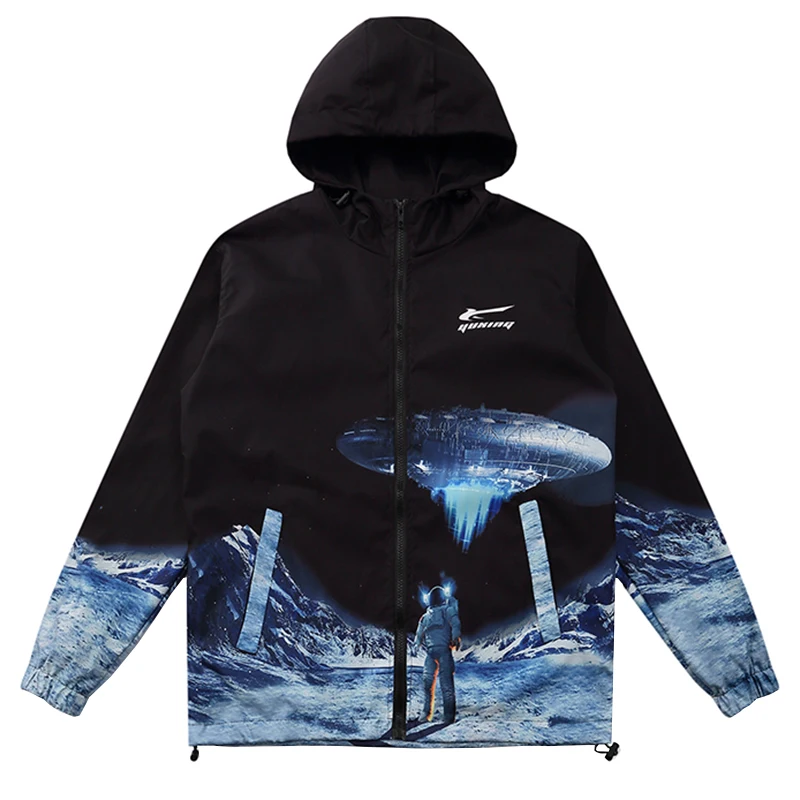 

2021 Spring Astronaut Print Clothing Hooded Windbreaker Loose Jacket Men Hip Hop Handsome Couple Street Casual Coats