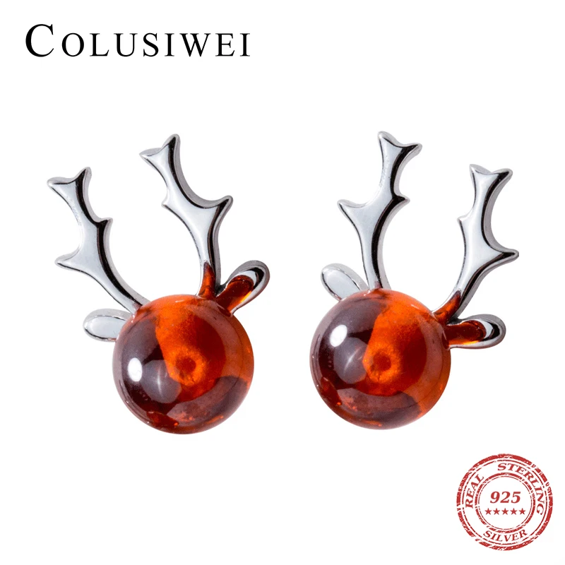 

Colusiwei Christmas Reindeer Stud Earrings Natural Garnet Cute Antlers Ear Studs 925 Sterling Silver Jewely Accessories
