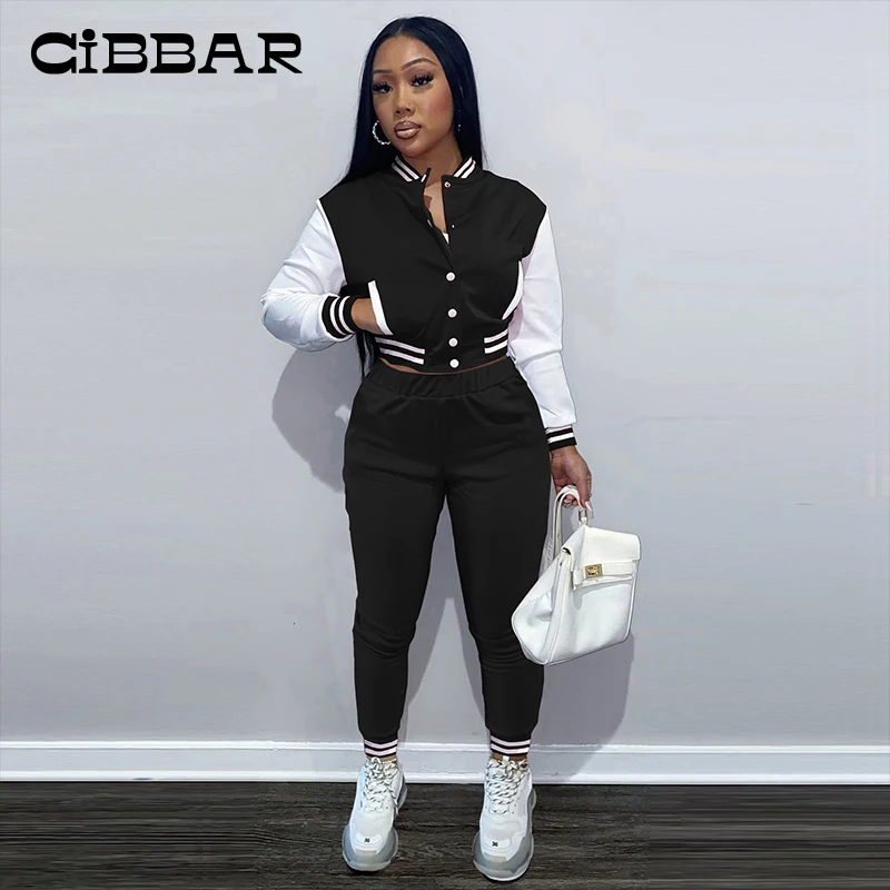 

Хипстерская одежда для отдыха CIBBAR, комплект из двух предметов, Женская бейсбольная куртка в стиле преппи с цветными блокировками и брюки с в...
