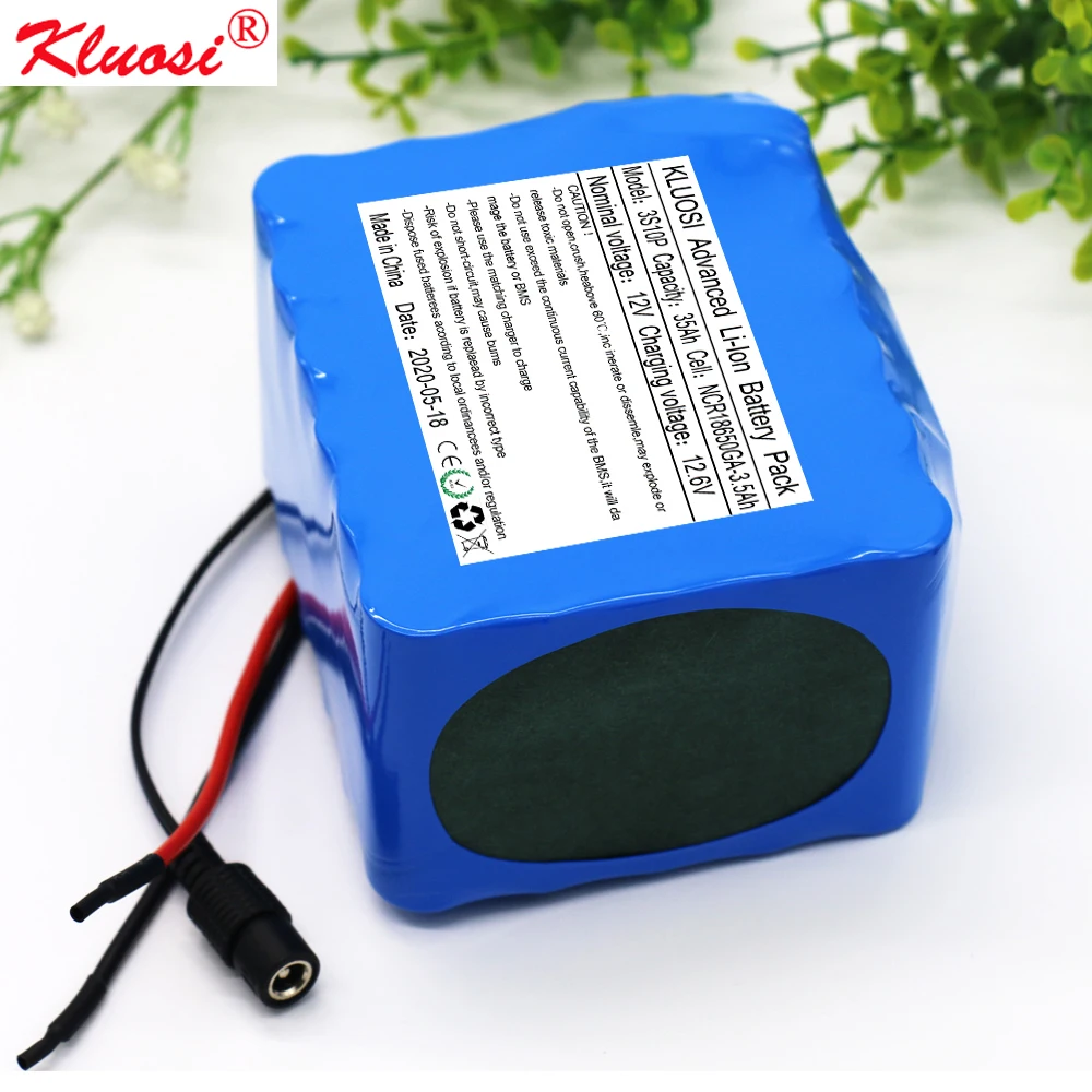 12В батарея 35Ah KLUOSI 3S10P 11.1V12.6V для NCR18650GA с 60A BMS мощный литий-ионный комплект