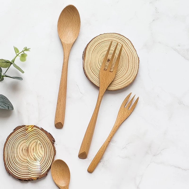 12 шт Плетеный абажур из натурального дерева ложка и вилка набор Кухня столовые