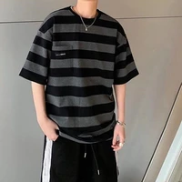 harajuku funny hip hop 2022 striped retro t shirt youth oversized loose hot clothes teens couples fashion japanese streetwear