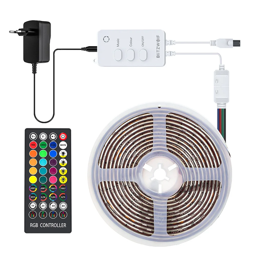 

BlitzWolf 5M EU/US Plug WiFi RGB Music LED Light Strip Kit 40 keys IR Remote Smart Lighting Works with Alexa Google Assistant