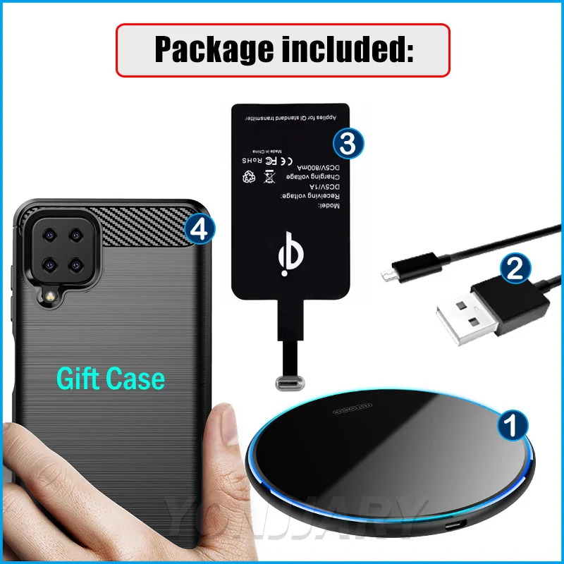 

Qi Type C Receiver+Wireless Charger for Samsung Galaxy A12 6.5'' A125F Wireless Charging Connector Usb Adapter Gift Phone Case