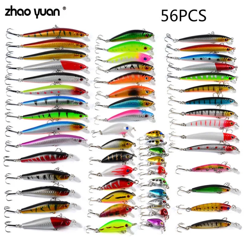 20/48/56 шт./лот смешанные рыболовные приманки набор Crankbait Minnow Popper Приманка Swimbait Pilers